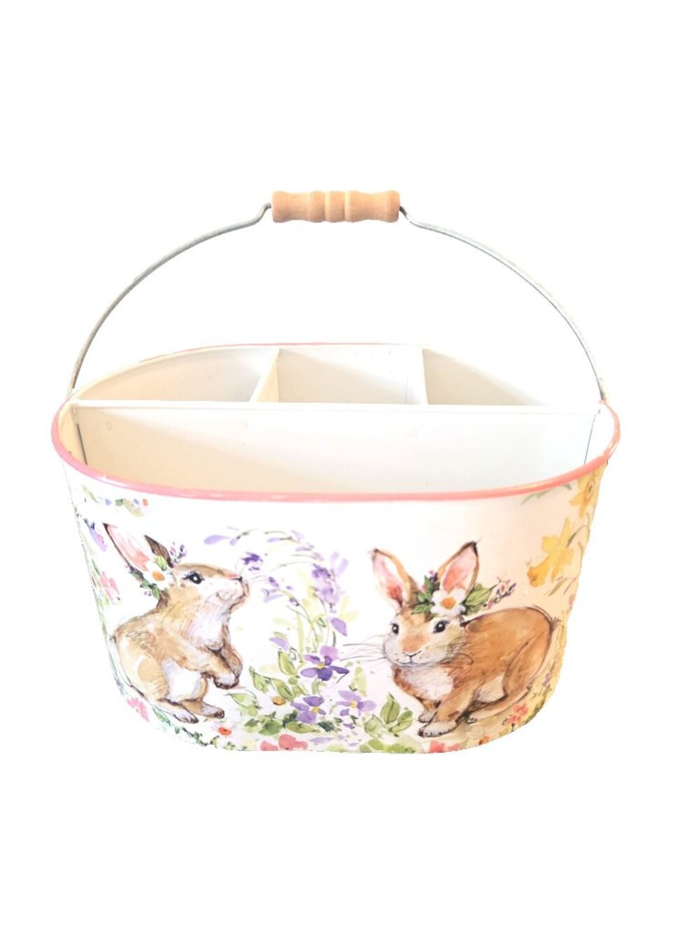 Metal Easter Bunny Rabbit Basket Utensil Bucket 10" Susan Winget Prima Design